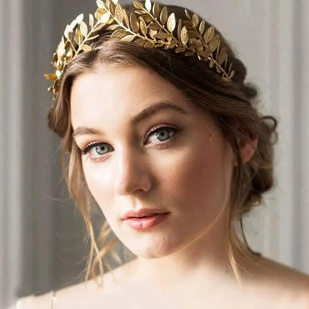 Greek Roman Gold Leaf Tree Branch Crown Baroque Headpiece Wedding Headband Tiara